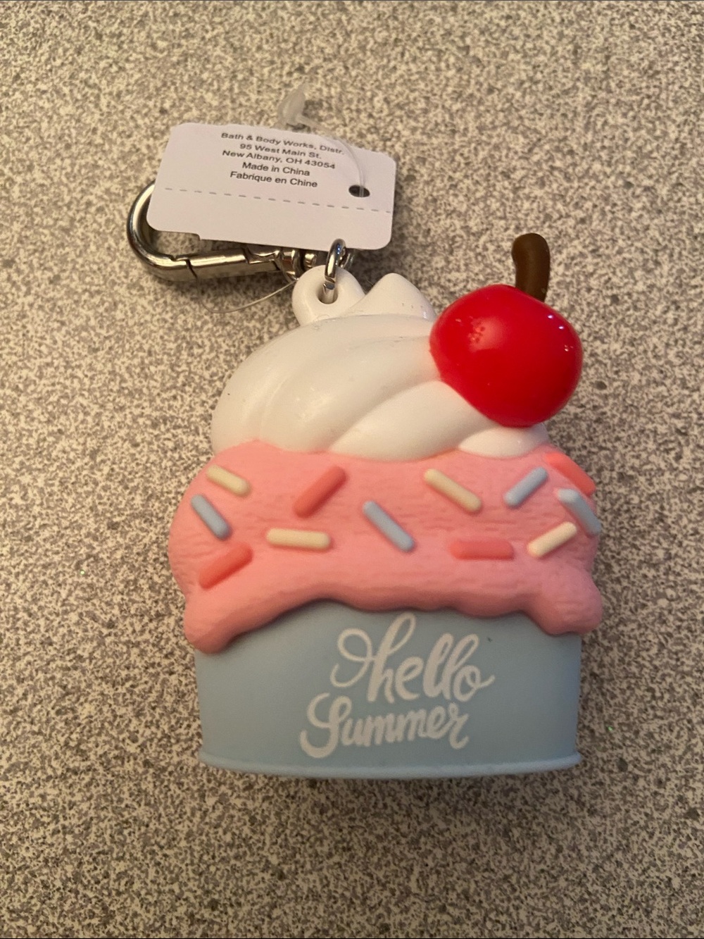 Hello Summer Pink & Blue Cupcake Keychain Charm hand sanitizer holder